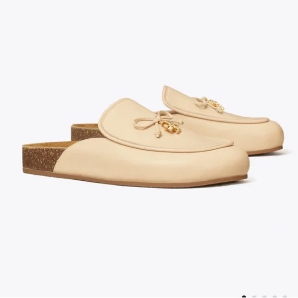Tory Burch Women’s Charm Cream Mules with Gold Accent Size 8